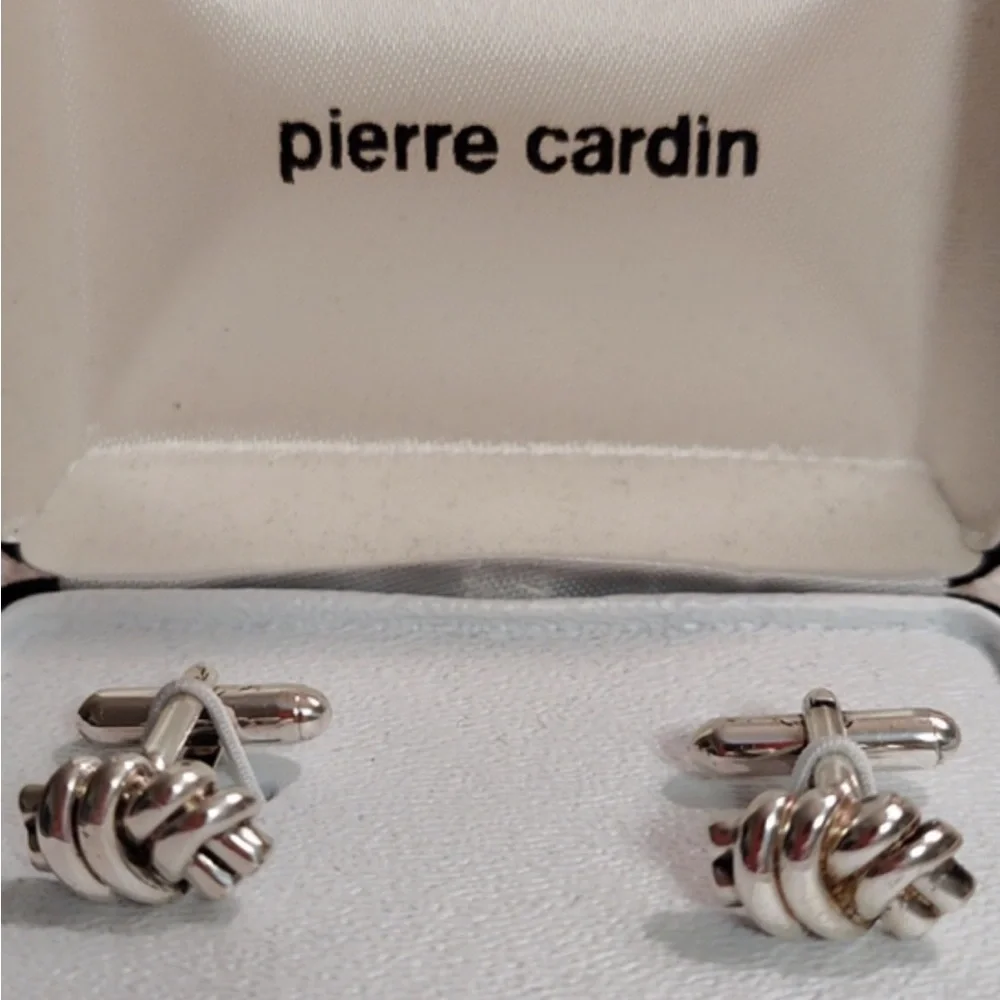 NIB pierre cardin Knot Cufflinks, T-Bar Fastening, Silver-Tone‎